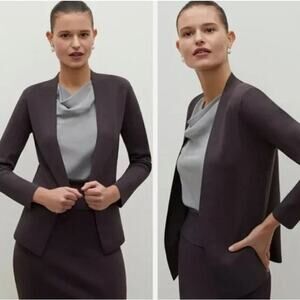 MM.LaFleur Dark Brown Open-Front Knit Cardigan with Gray Top